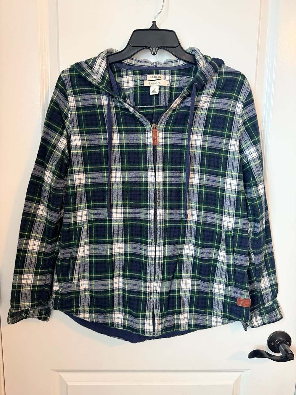 L.L.Bean Relaxed Fit Plaid Flannel Full Zip Hoodie Size S